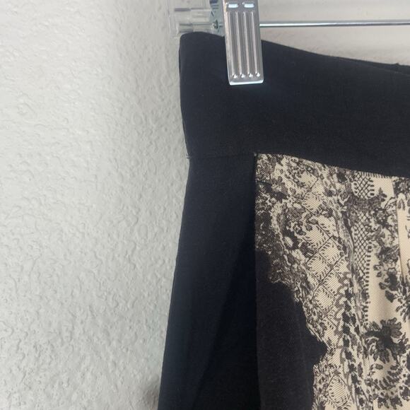 H&M Pants Womens 4 Wide-Leg Crop Boho Chic Baroque Print Black Cream Flowy - Picture 4 of 11